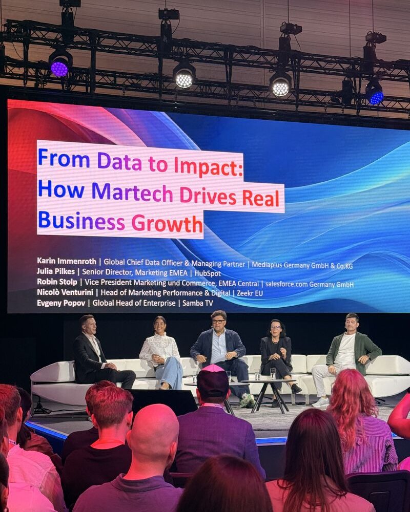 On stage at DMEXCO 2026, Tech Stage: the “From Data to Impact: How Martech Drives Real Business Growth” panel, moderated by Evgeny Popov